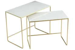 Tables basses gigognes rectangulaires design blanc et métal doré (lot de 2) WESS