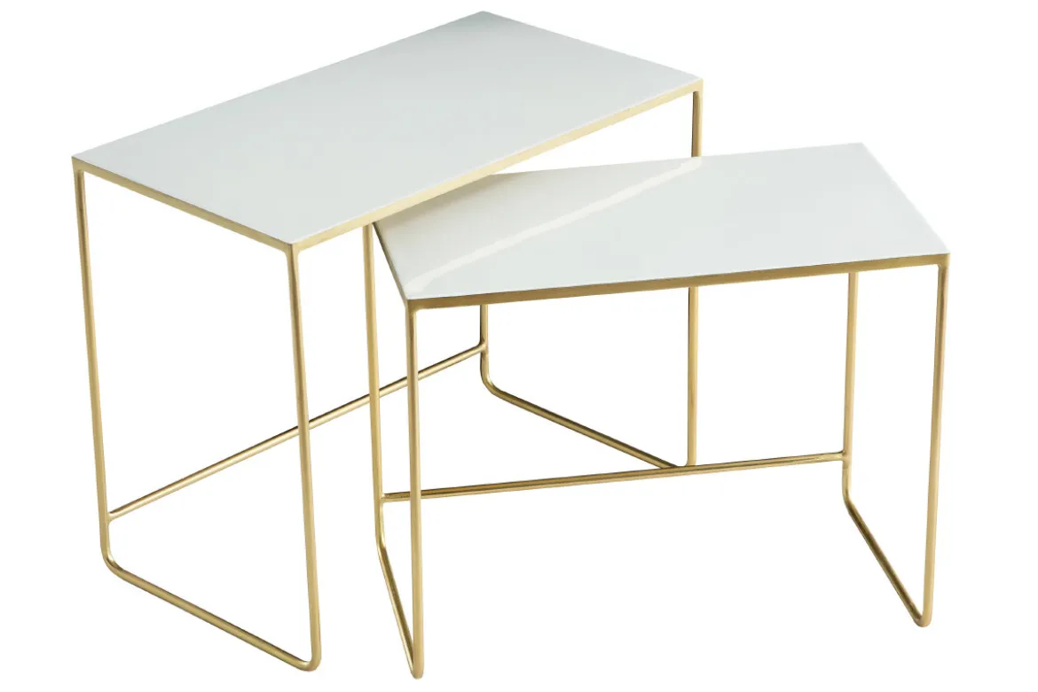 Tables basses gigognes rectangulaires design blanc et métal doré (lot de 2) WESS