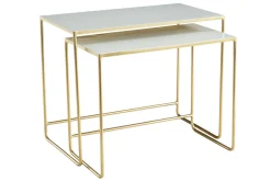 Tables basses gigognes rectangulaires design blanc et métal doré (lot de 2) WESS