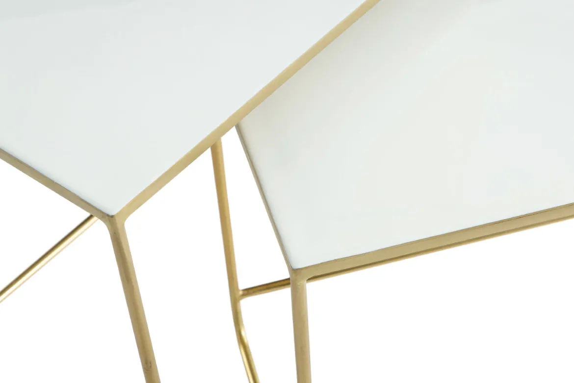 Tables basses gigognes rectangulaires design blanc et métal doré (lot de 2) WESS