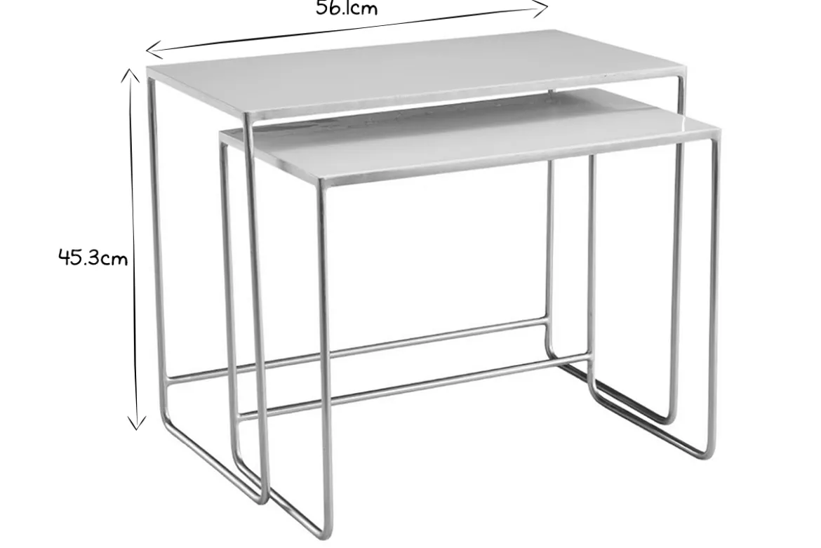 Tables basses gigognes rectangulaires design blanc et métal doré (lot de 2) WESS