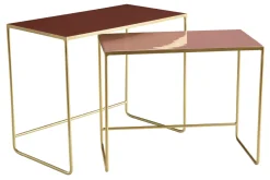 Tables basses gigognes rectangulaires design terracotta, rose et métal doré (lot de 2) WESS