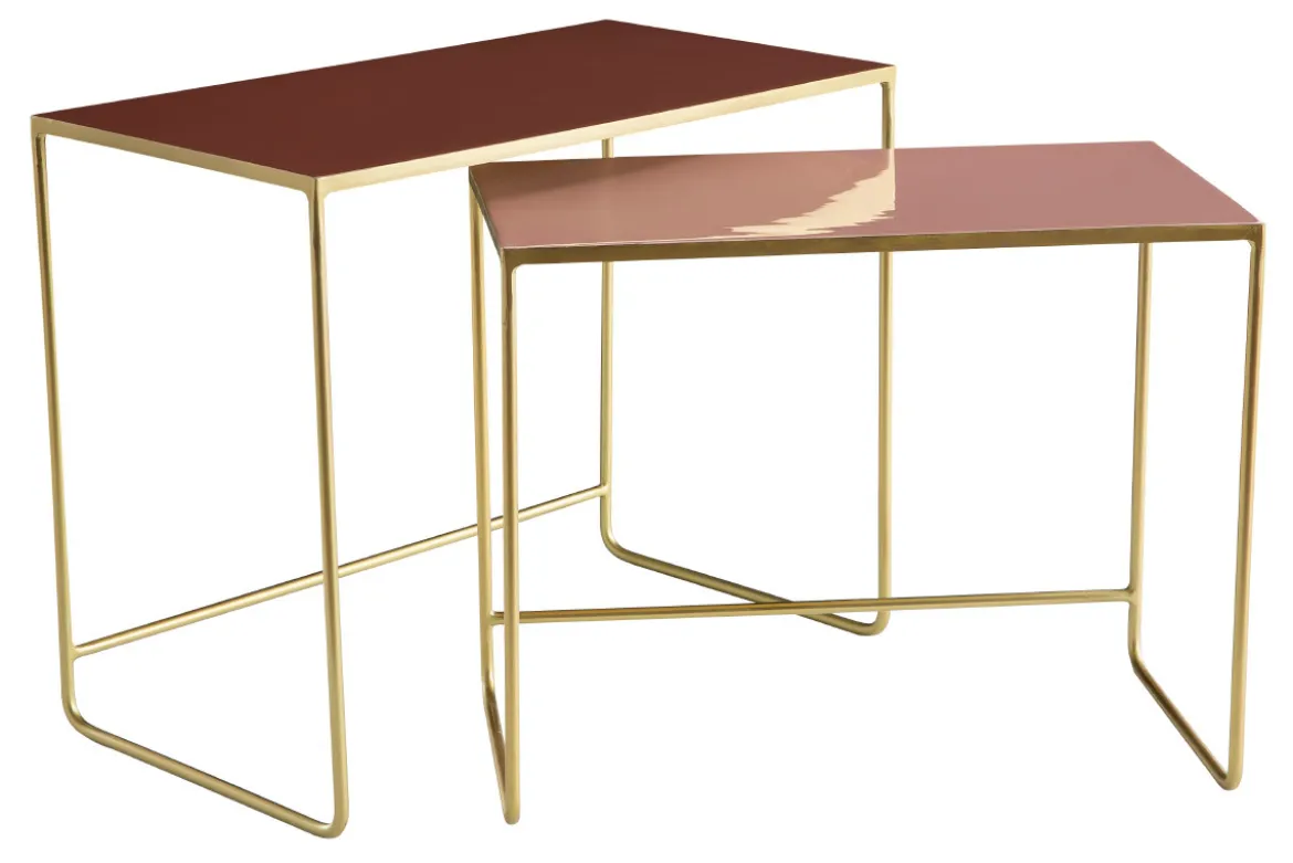 Tables basses gigognes rectangulaires design terracotta, rose et métal doré (lot de 2) WESS