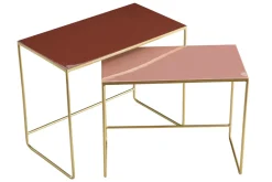 Tables basses gigognes rectangulaires design terracotta, rose et métal doré (lot de 2) WESS