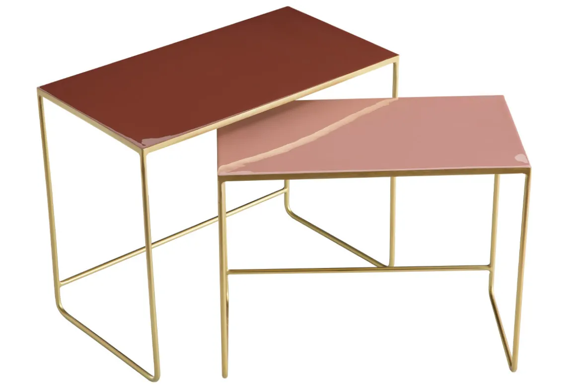 Tables basses gigognes rectangulaires design terracotta, rose et métal doré (lot de 2) WESS