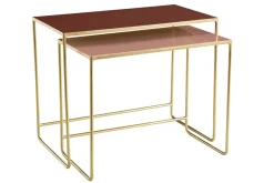 Tables basses gigognes rectangulaires design terracotta, rose et métal doré (lot de 2) WESS