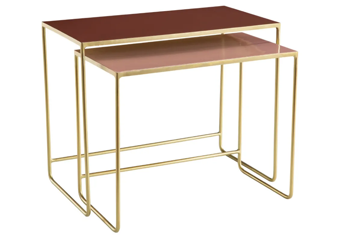 Tables basses gigognes rectangulaires design terracotta, rose et métal doré (lot de 2) WESS