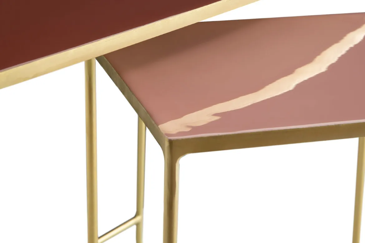 Tables basses gigognes rectangulaires design terracotta, rose et métal doré (lot de 2) WESS