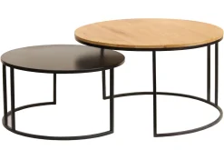 Tables basses gigognes rondes bois manguier massif et métal noir (lot de 2) TAHL