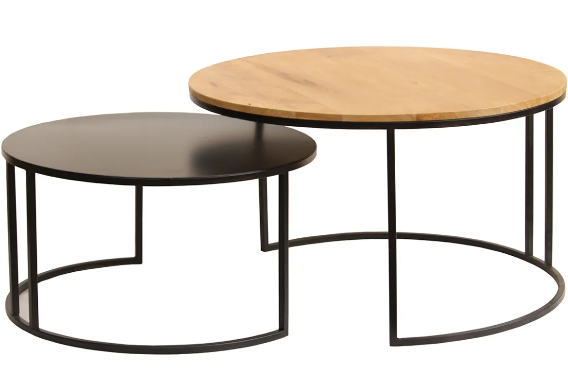 Tables basses gigognes rondes bois manguier massif et métal noir (lot de 2) TAHL