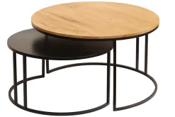Tables basses gigognes rondes bois manguier massif et métal noir (lot de 2) TAHL