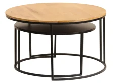 Tables basses gigognes rondes bois manguier massif et métal noir (lot de 2) TAHL
