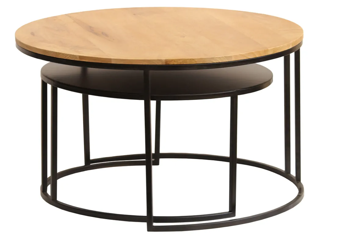 Tables basses gigognes rondes bois manguier massif et métal noir (lot de 2) TAHL