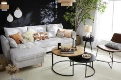 Tables basses gigognes rondes bois manguier massif et métal noir (lot de 2) TAHL