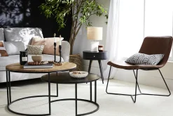 Tables basses gigognes rondes bois manguier massif et métal noir (lot de 2) TAHL