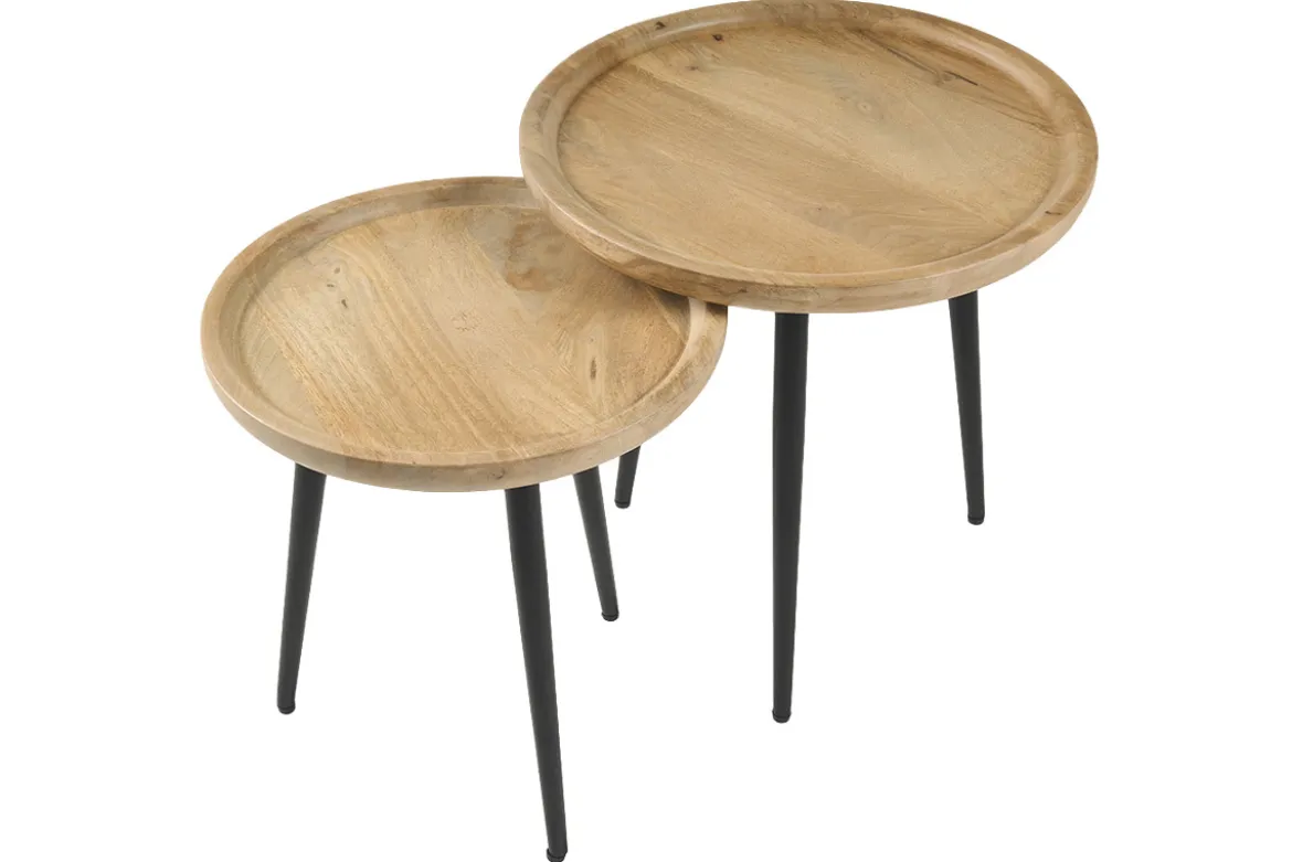 Tables basses gigognes rondes bois manguier massif et métal noir (lot de 2) PYTA