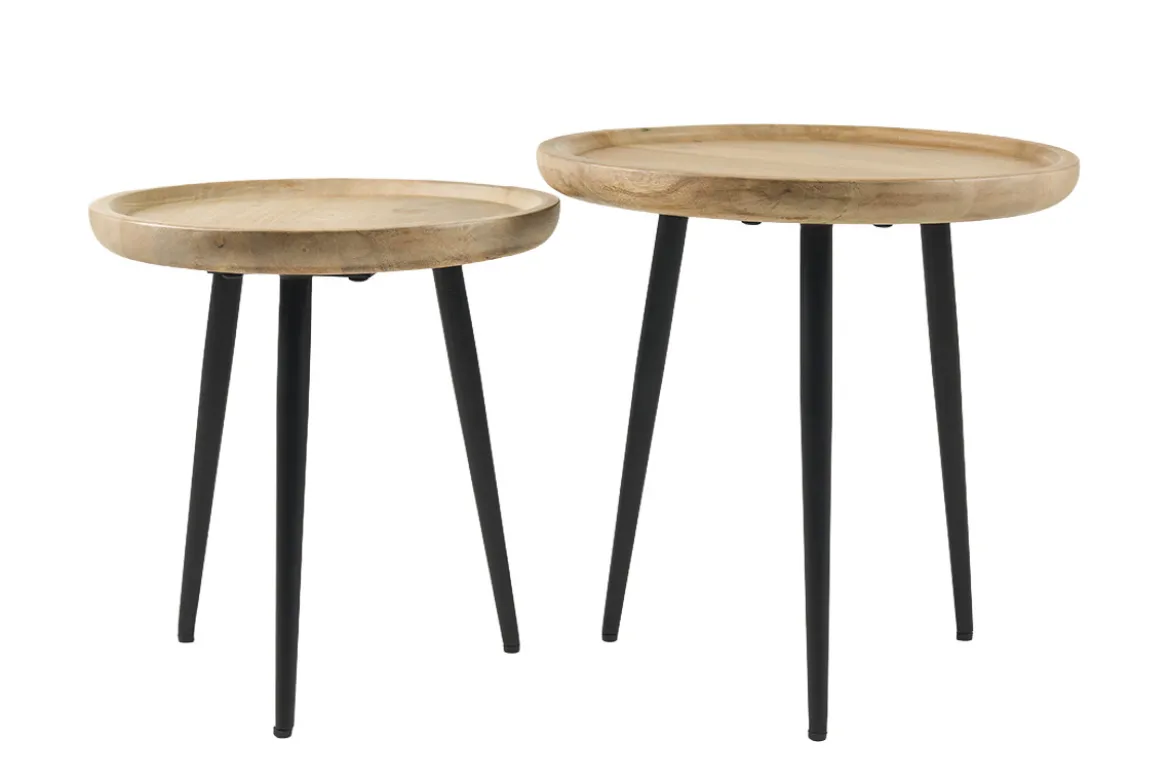 Tables basses gigognes rondes bois manguier massif et métal noir (lot de 2) PYTA