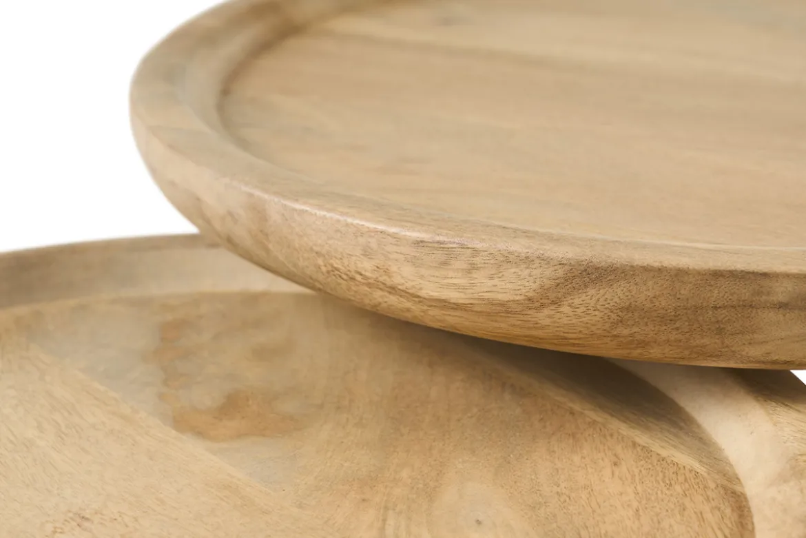 Tables basses gigognes rondes bois manguier massif et métal noir (lot de 2) PYTA
