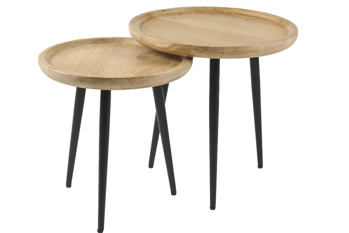 Tables basses gigognes rondes bois manguier massif et métal noir (lot de 2) PYTA