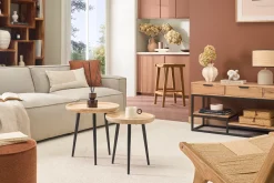 Tables basses gigognes rondes bois manguier massif et métal noir (lot de 2) PYTA
