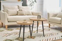 Tables basses gigognes rondes bois manguier massif et métal noir (lot de 2) PYTA