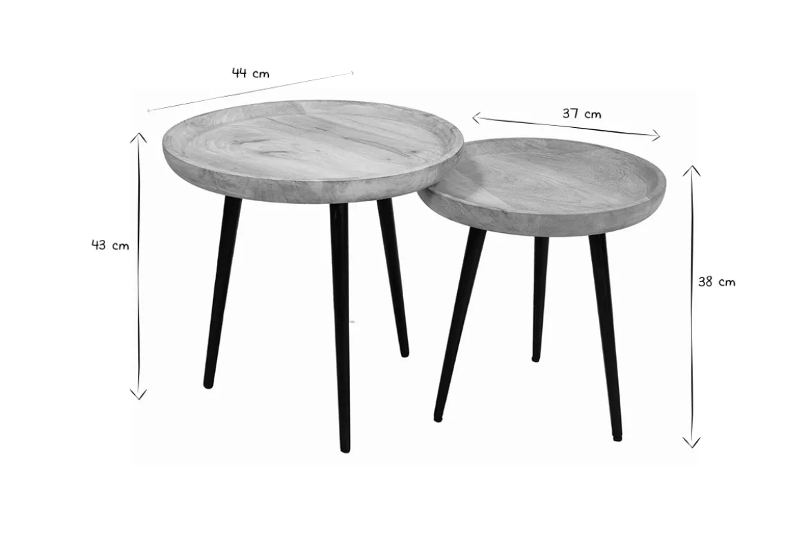 Tables basses gigognes rondes bois manguier massif et métal noir (lot de 2) PYTA