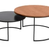Tables basses gigognes rondes bois manguier massif teinté et métal noir (lot de 2) TAHL