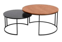 Tables basses gigognes rondes bois manguier massif teinté et métal noir (lot de 2) TAHL