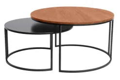 Tables basses gigognes rondes bois manguier massif teinté et métal noir (lot de 2) TAHL