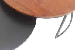Tables basses gigognes rondes bois manguier massif teinté et métal noir (lot de 2) TAHL