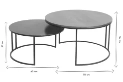 Tables basses gigognes rondes bois manguier massif teinté et métal noir (lot de 2) TAHL