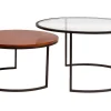 Tables basses gigognes rondes verre trempé, bois manguier massif teinté et métal noir (lot de 2) TAHL