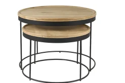 Tables basses gigognes rondes bois manguier massif et métal noir (lot de 2) LEDGE