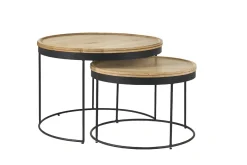 Tables basses gigognes rondes bois manguier massif et métal noir (lot de 2) LEDGE