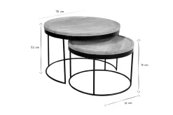 Tables basses gigognes rondes bois manguier massif et métal noir (lot de 2) LEDGE