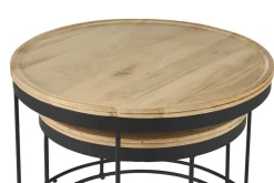 Tables basses gigognes rondes bois manguier massif et métal noir (lot de 2) LEDGE