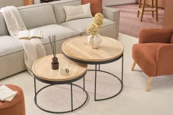 Tables basses gigognes rondes bois manguier massif et métal noir (lot de 2) LEDGE