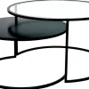 Tables basses gigognes rondes design verre trempé et métal noir TAHL (lot de 2)