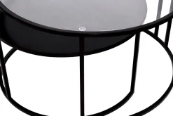 Tables basses gigognes rondes design verre trempé et métal noir TAHL (lot de 2)