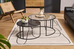 Tables basses gigognes rondes design verre trempé et métal noir TAHL (lot de 2)