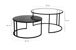 Tables basses gigognes rondes design verre trempé et métal noir TAHL (lot de 2)