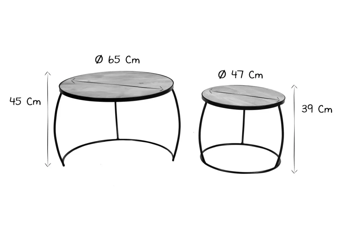 Tables basses gigognes rondes bois manguier massif (lot de 2) BARREL