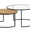 Tables basses gigognes rondes verre trempé, bois manguier massif et métal noir (lot de 2) TAHL
