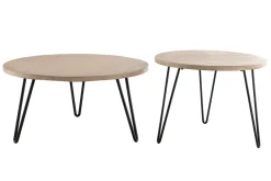 Tables basses gigognes rondes bois manguier massif et métal noir (lot de 2) VIBES