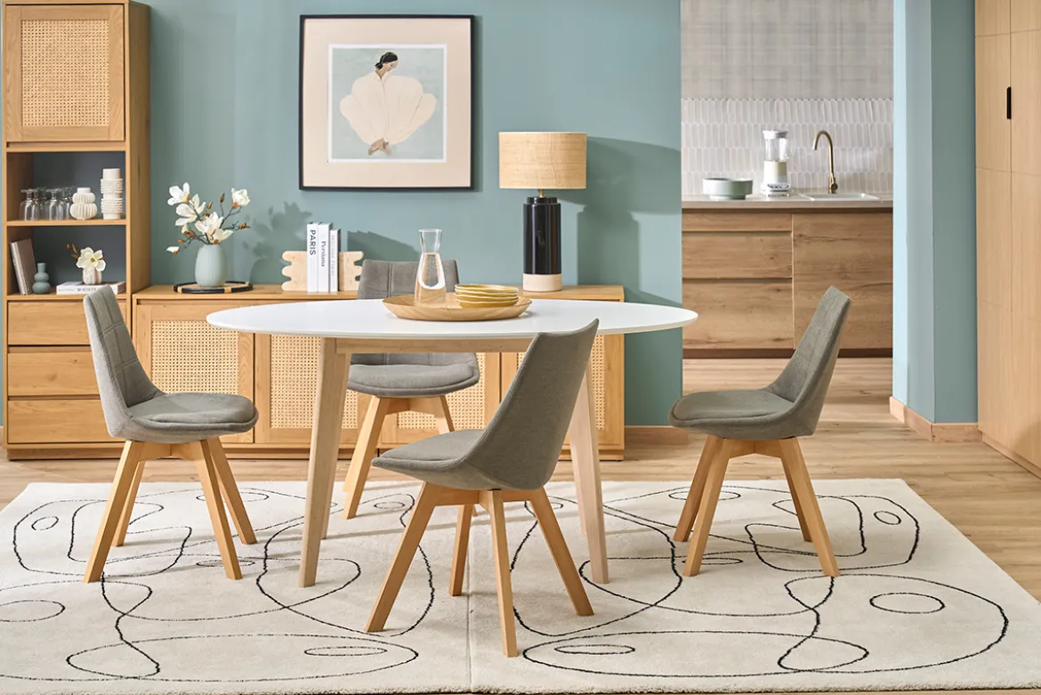 Table scandinave ovale blanche et bois clair L150 cm LEENA