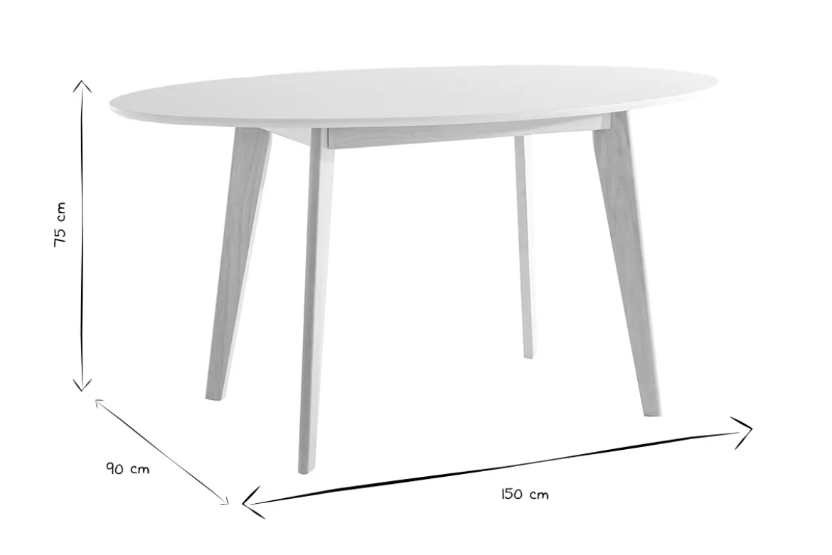 Table scandinave ovale blanche et bois clair L150 cm LEENA