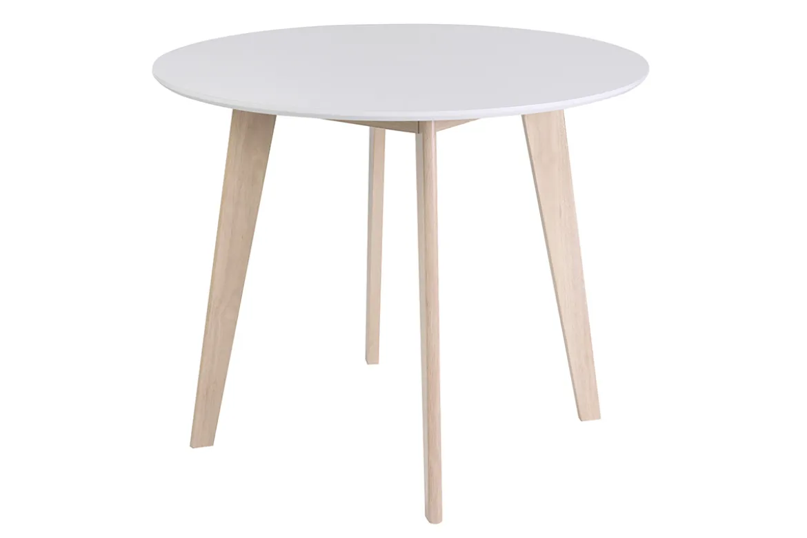 Table scandinave ronde blanc et bois D100 cm LEENA