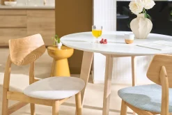 Table scandinave ronde blanc et bois D100 cm LEENA