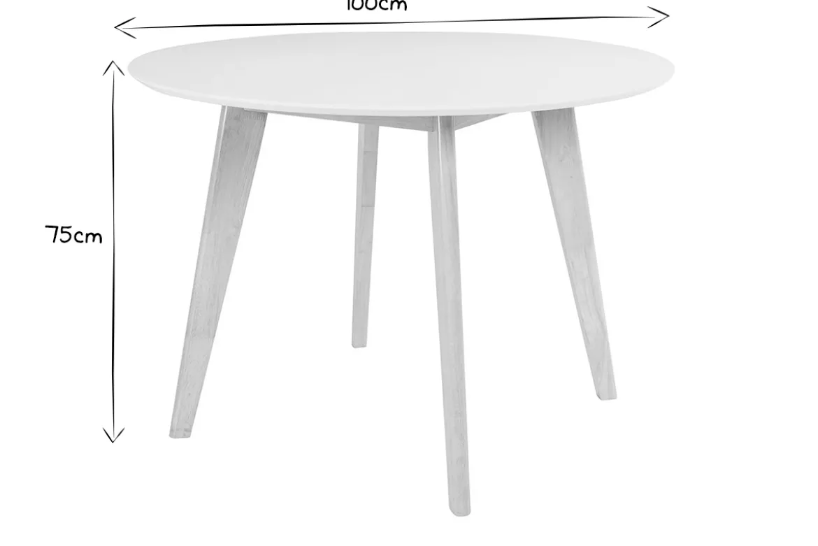 Table scandinave ronde blanc et bois D100 cm LEENA