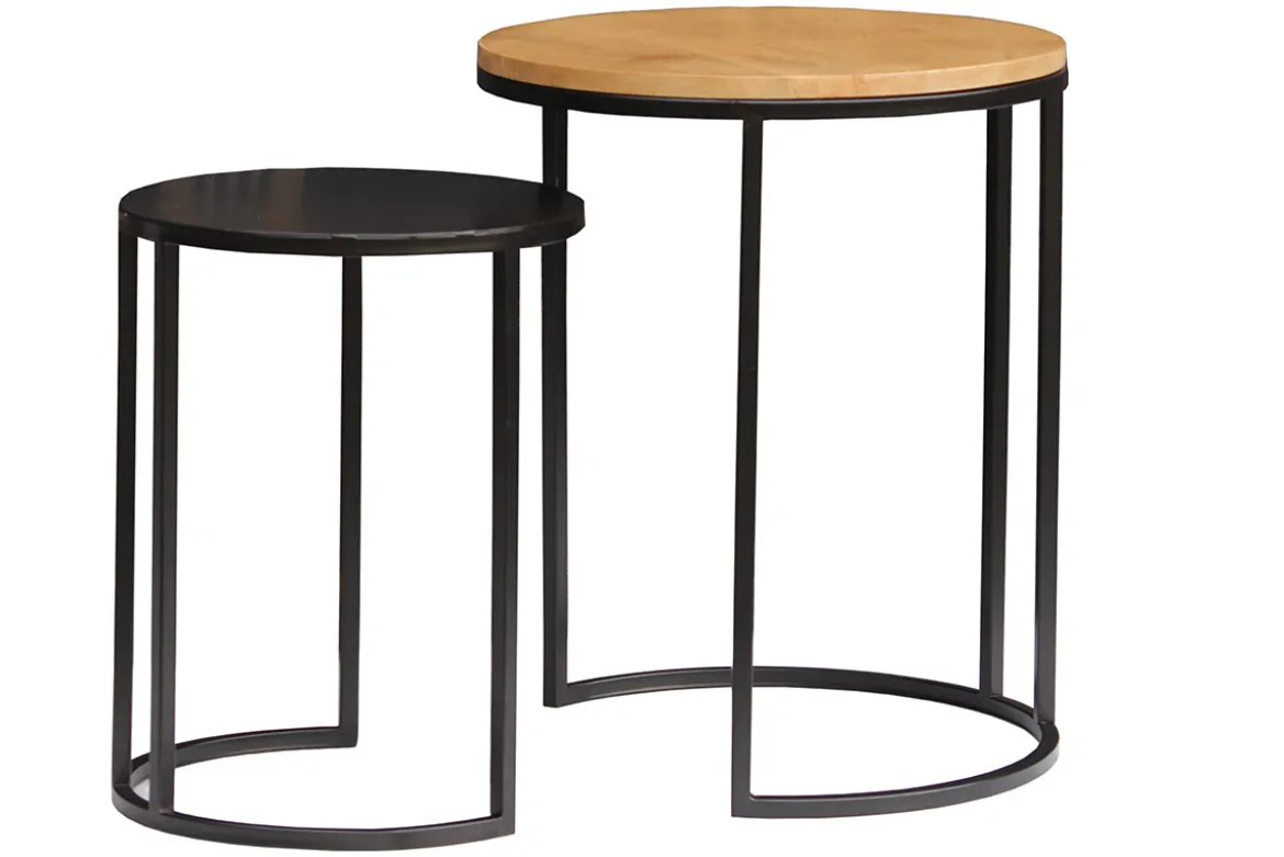 Tables d'appoint gigognes en bois manguier massif et métal noir TAHL